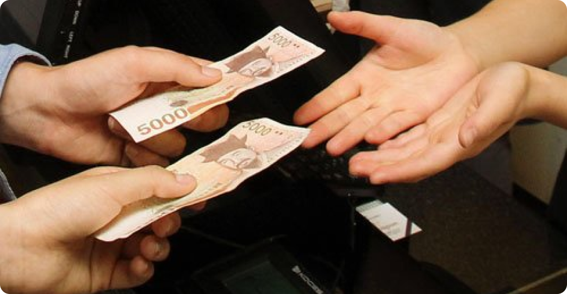 handing over cash